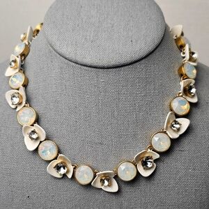 [J. CREW] Gold & White Floral Infinity Brůlée Necklace (Brulee)